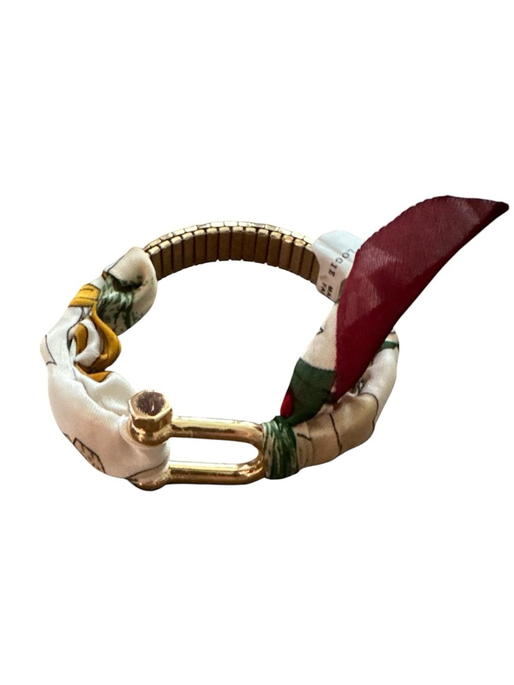 Anthropologie Printed Fabric Bracelet Wine Motif Gold Plated Stretch One Size - Picture 2 of 9